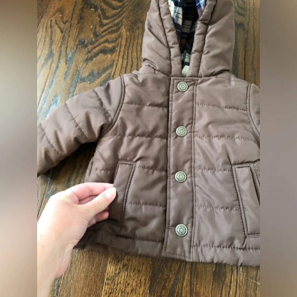 *NWOT* Carter’s 3-6M Brown Quilted Puffer Jacket Snap Buttons w/Pockets & Hood